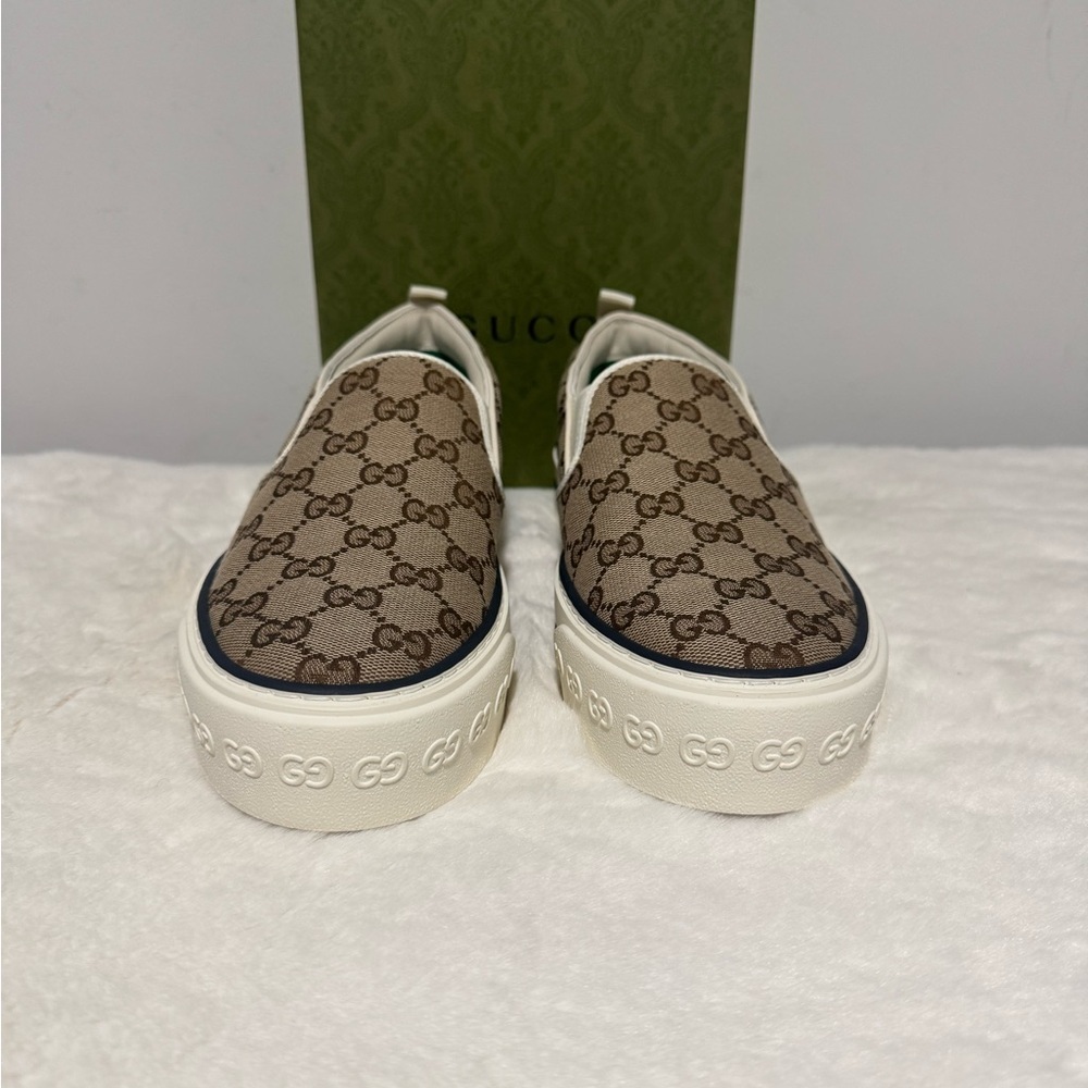 Gucci Brown/Beige GG Supreme Slip-On Sneakers - Picture 2 of 10